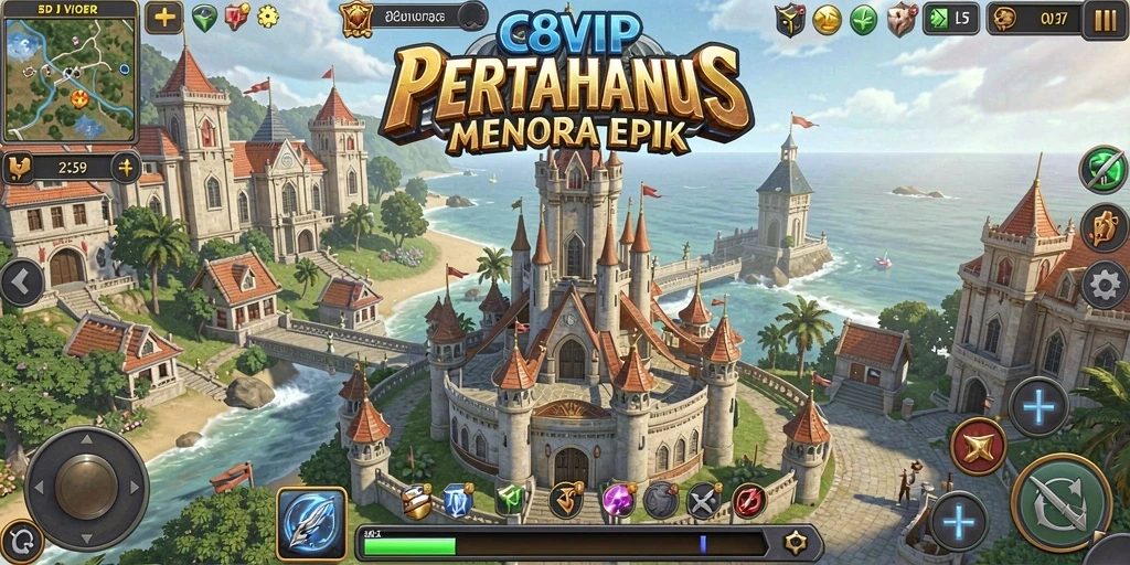 Tampilan gameplay C8VIP dengan menara dan musuh yang beragam.