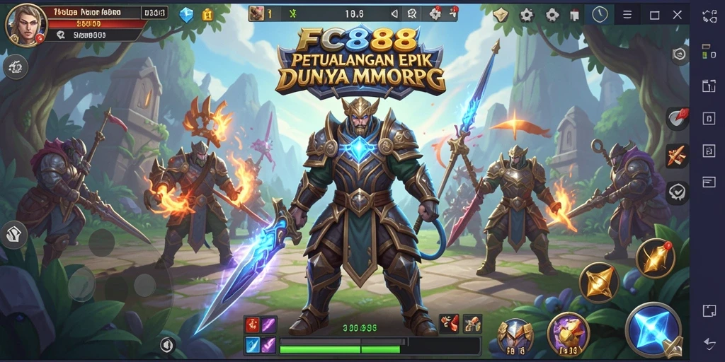 Screenshot gameplay FC888 yang menampilkan pertempuran epik di dunia MMORPG.