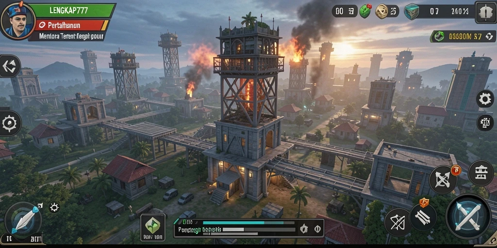 Tangkapan layar gameplay menampilkan pertahanan menara yang strategis.