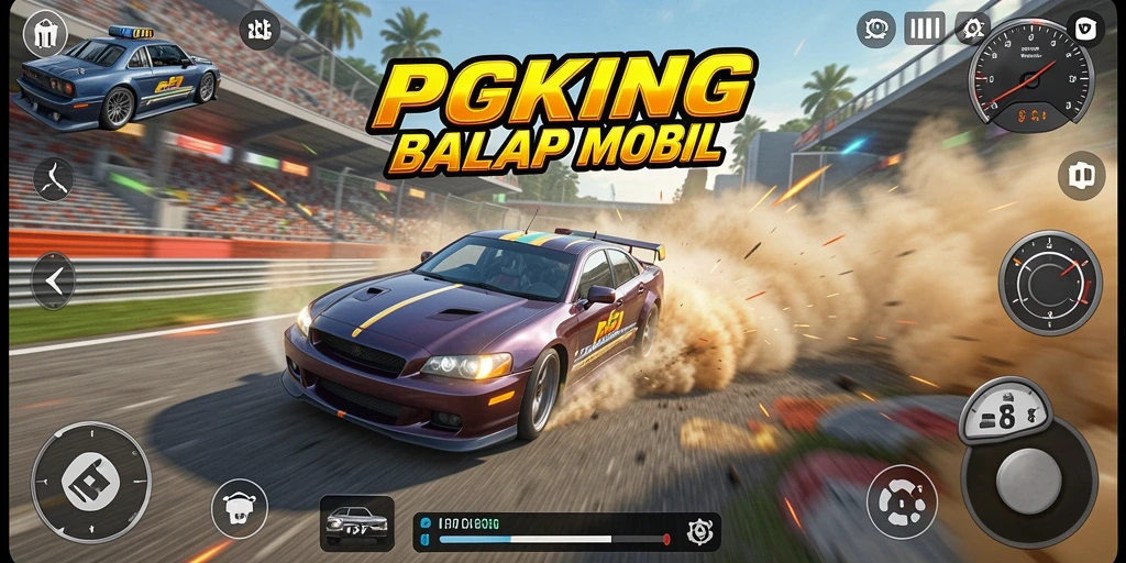 Tampilan gameplay balap mobil yang mengesankan dan mendebarkan di PGKING.
