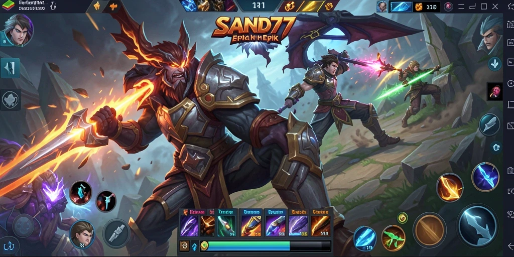 Tampilan karakter dan arena pertarungan dalam gameplay SAND77.