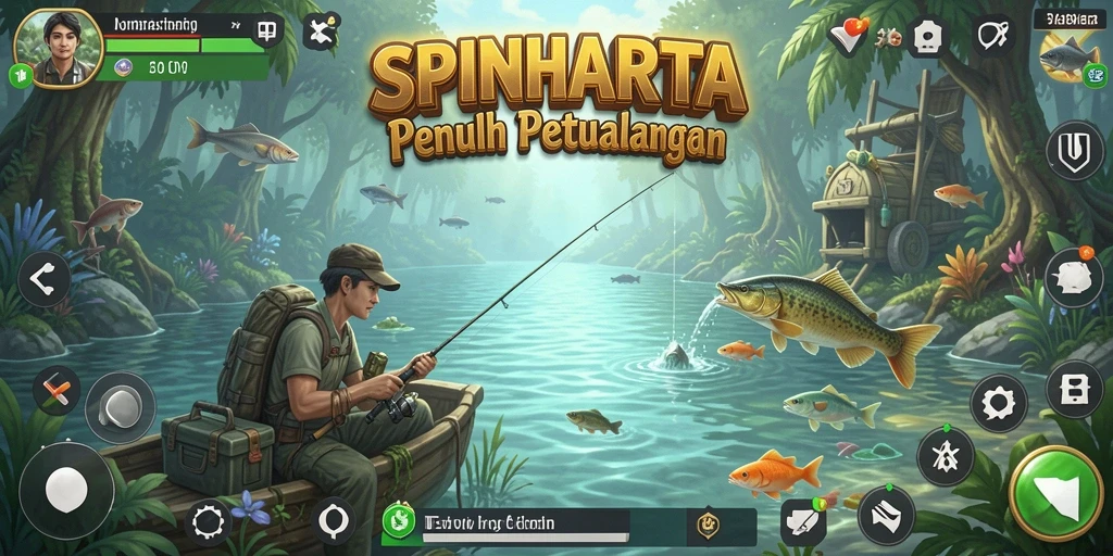 Tampilan gameplay SPINHARTA yang menakjubkan saat memancing.